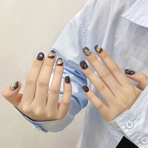 Shiny Diamond Black Square Press-On Nails - 24pcs Handmade Nail Art