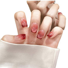 Red Diamond Coffin Press-On Nails with Cat's Eye & French Tips - 10pcs Manicure Set