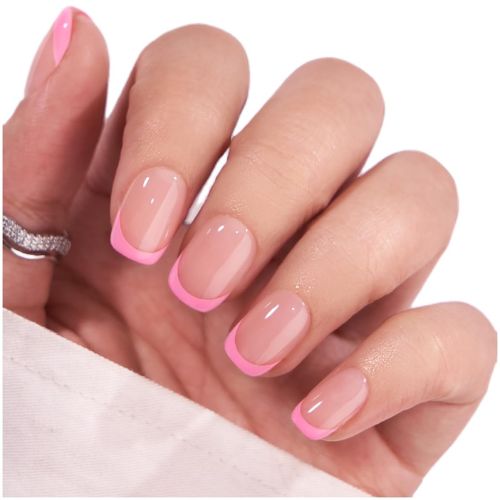 French Tip Press-On Nails | Dolce Pink Square - 30PCS Reusable Gel Kit