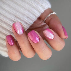 Simple Pink French Tip Press-On Nails | 24pcs Short Square Set