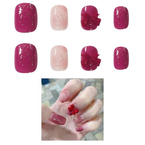 Pink Bow Square Press-On Nails Set – 24 Nails, Adhesive Tabs & Tools