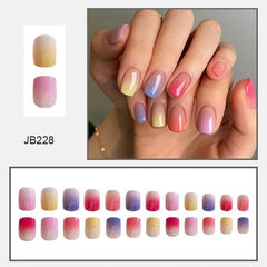 24Pcs Short Press-On Nails – Square, Color Gradient Design, Glossy Finish, Stick-On Nails for Women & Girls