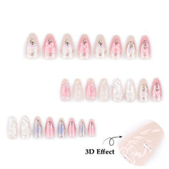 3D Handmade Press-On Nails | Butterfly & Flower Design – Almond Shape, 24PCS