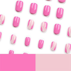 Simple Pink French Tip Press-On Nails | 24pcs Short Square Set