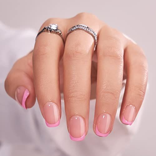 French Tip Press-On Nails | Dolce Pink Square - 30PCS Reusable Gel Kit