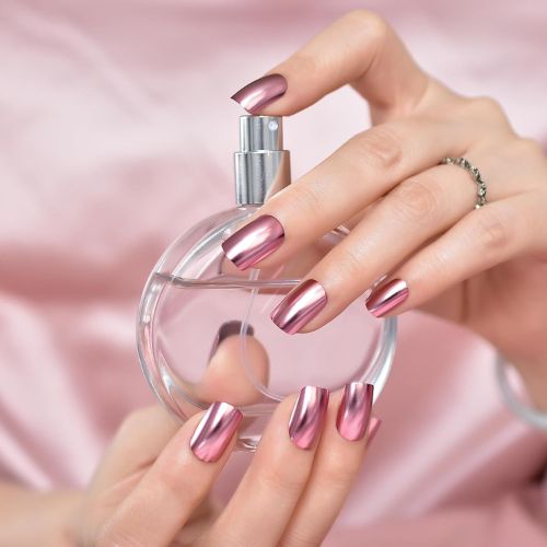 Glossy Metallic Pink Squoval Press-On Nails - Reusable Acrylic Nail Tips for Daily Wear