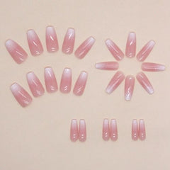 24PCS Bling Coffin Press-On Nails – Gradient Pink Full Cover for Women & Girls