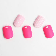 24Pcs Matte Pink Heart Press-On Nails - Medium Square Gel Nails