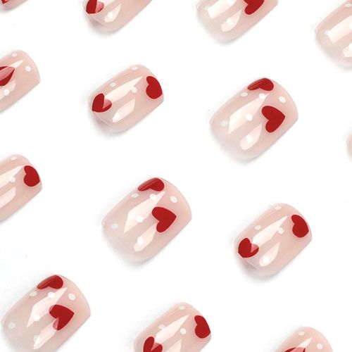 24PCS Red Heart Press-On Nails – Pink Square Valentine’s Day Design