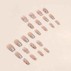 Silver French Press-On Nails | Full Cover Square Tips - 24PCS