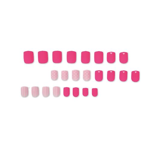 24Pcs Matte Pink Heart Press-On Nails - Medium Square Gel Nails