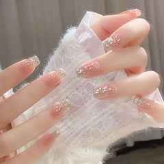 24-Piece Press-On Nails Set – Medium & Long Square Nails, 12 Sizes, Perfect Fit, Nude Star Design