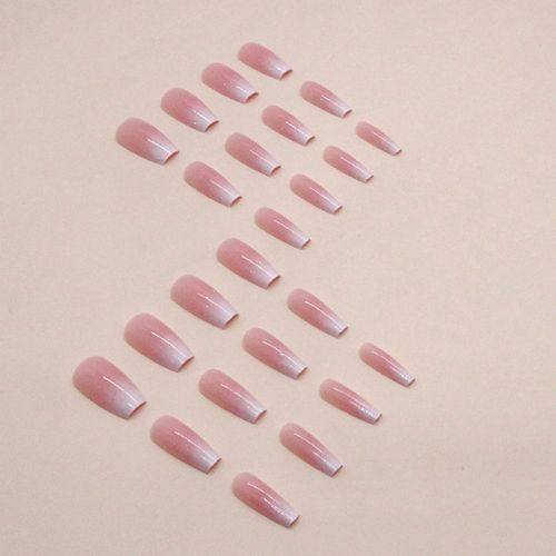 24PCS Bling Coffin Press-On Nails – Gradient Pink Full Cover for Women & Girls