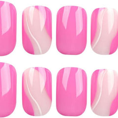 Simple Pink French Tip Press-On Nails | 24pcs Short Square Set