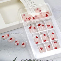 24PCS Red Heart Press-On Nails – Pink Square Valentine’s Day Design