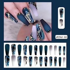 French Marble Coffin Press-On Nails | Glitter Rhinestones, Matte Finish – 24PCS