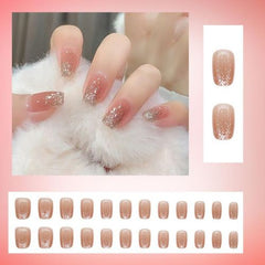 24-Piece Press-On Nails Set – Medium & Long Square Nails, 12 Sizes, Perfect Fit, Nude Star Design