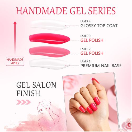 Handmade Hot Pink Gel Press-On Nails - Medium Square Shape, UV Jelly Finish, Short Acrylic Glue-On Nail Kit for Women | Easy Application Stick-On False Nails