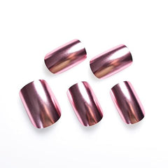 Glossy Metallic Pink Squoval Press-On Nails - Reusable Acrylic Nail Tips for Daily Wear