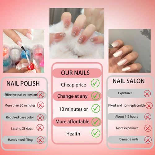 24-Piece Press-On Nails Set – Medium & Long Square Nails, 12 Sizes, Perfect Fit, Nude Star Design