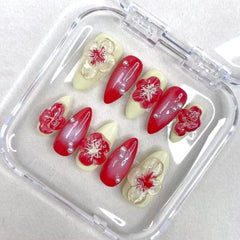 10 PCS Almond-Shaped Press-On Nails Set - Medium, Handmade Nail Art Kit