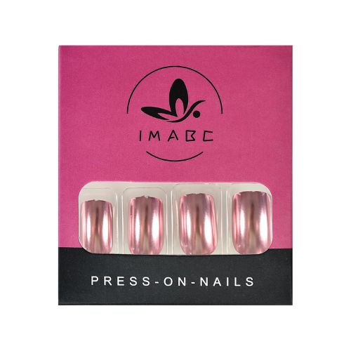 Glossy Metallic Pink Squoval Press-On Nails - Reusable Acrylic Nail Tips for Daily Wear