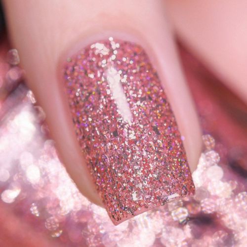 Pink Glitter Press-On Nails – Medium Square, Galaxy Star Design, Glossy Acrylic Full Cover Nails for Women