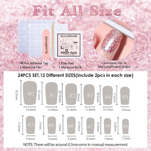 Pink Glitter Press-On Nails – Medium Square, Galaxy Star Design, Glossy Acrylic Full Cover Nails for Women